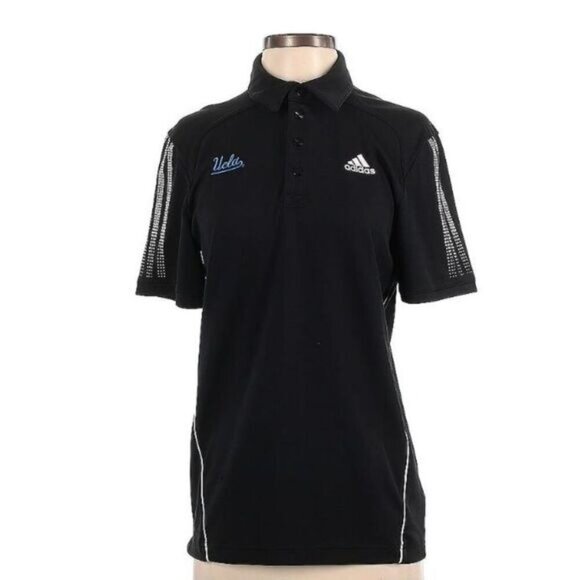 Adidas UCLA Mens Black Polo Shirt W/ Embroidered Logo & Reflective Sleeves Size - Picture 1 of 11
